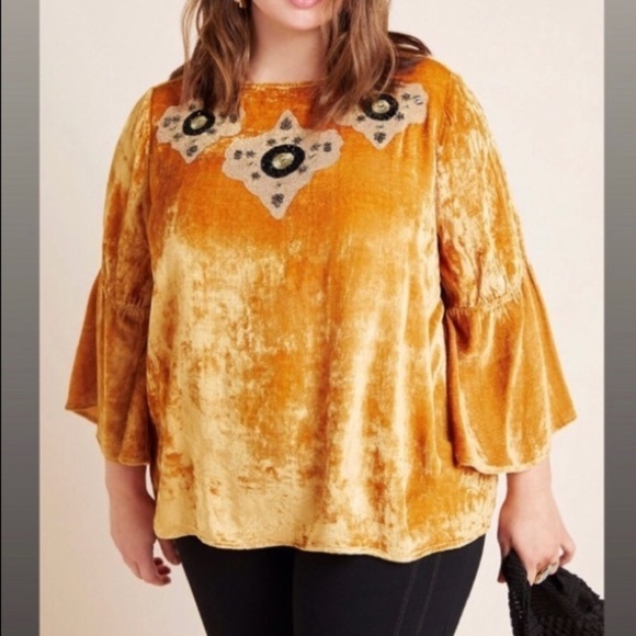 Seen Worn Kept Anthropologie Carina Velvet Embroidered Blouse NWT Size 1X - Picture 1 of 12